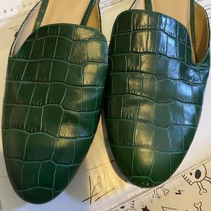 Michael kors green leather mules flats loafers slip on size 9